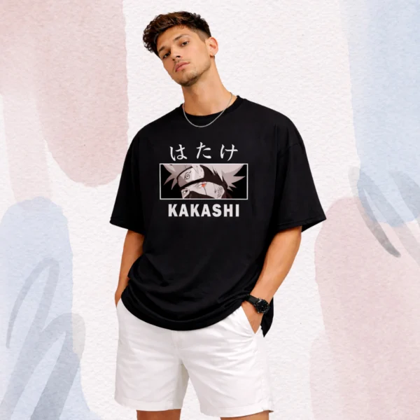 Kakashi Anime Oversized Black T-Shirt for Men
