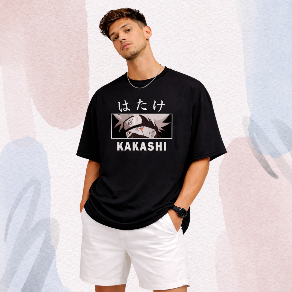 Kakashi Anime Oversized Black T-Shirt for Men